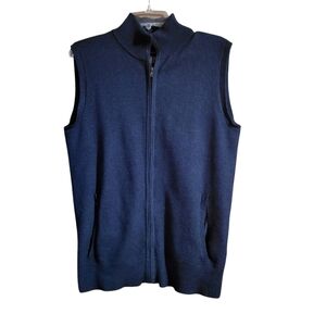Harrison Davis Navy Blue Full Zip Mock Neck Waffle Knit Vest Size Medium